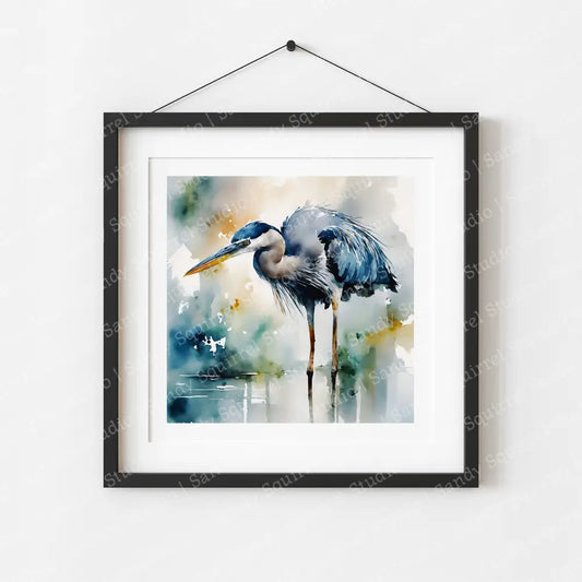 ’Blue’ St Johns River Original Blue Heron Art Print Home Decor Watercolor Style Wall 8 X