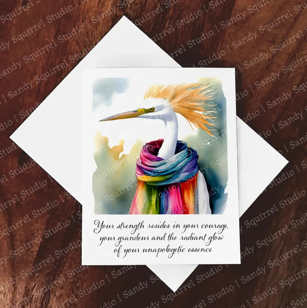 ’Bold’ Original Whimsical Sandhill Crane Art Home Decor Wall Print Single Notecard With Quote