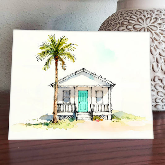 Bungalow Watercolor Style Coastal Beach Art