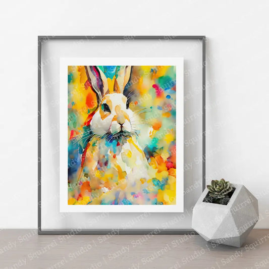 ’Bunny Wonderland’ 8X10 Original Abstract Rabbit Watercolor Style Art Home Decor Wall Print