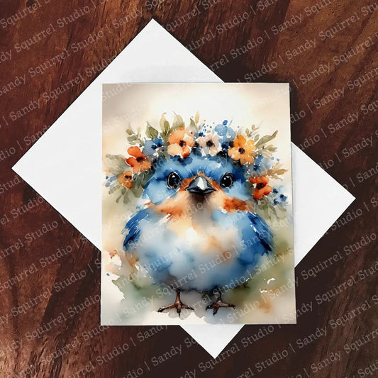 ’Buttercup’ Original Bluebird Of Happiness Wall Art Print Home Decor Single Notecard