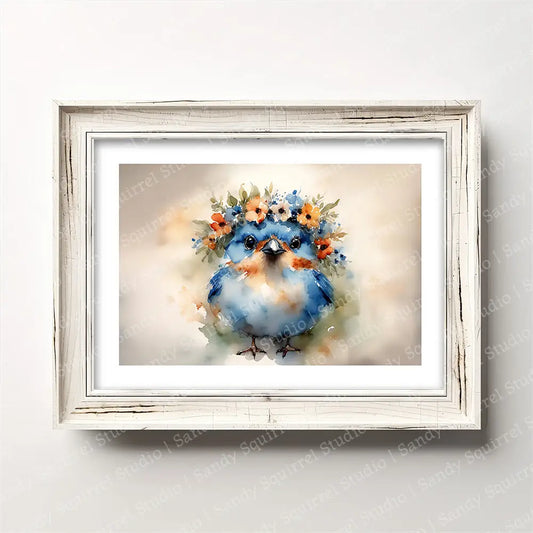 Buttercup Watercolor-Style Bluebird Of Happiness Art Print 5X7