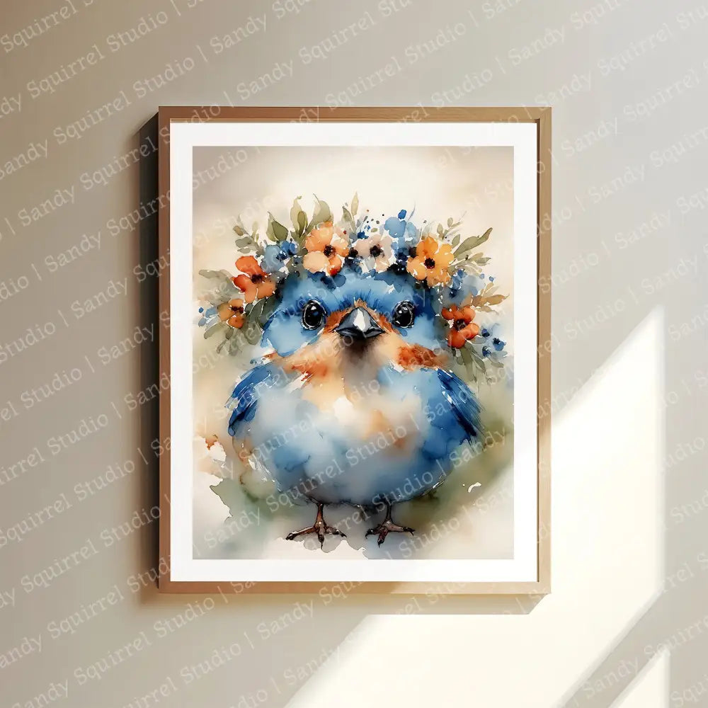 Buttercup Watercolor-Style Bluebird Of Happiness Art Print 8X10