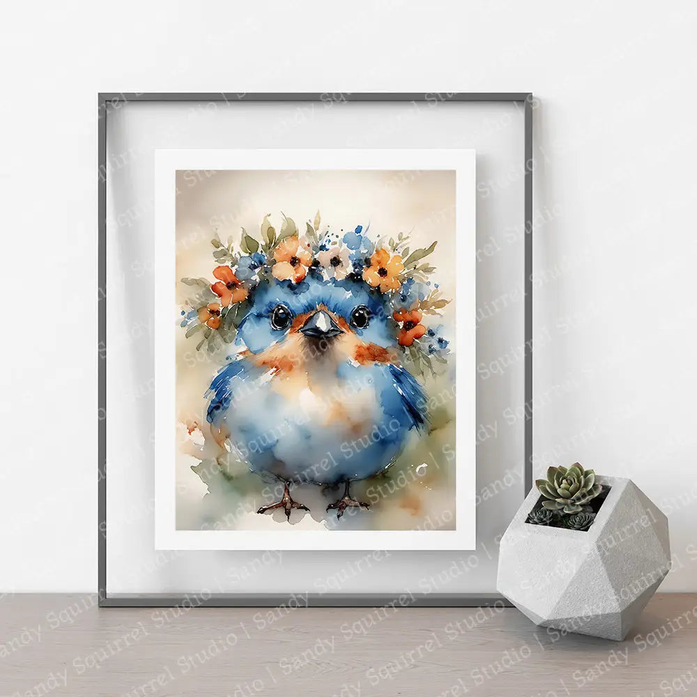 Buttercup Watercolor-Style Bluebird Of Happiness Art Print