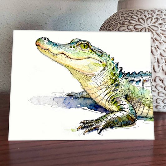 Charlie Watercolor Style Coastal Beach Alligator Art