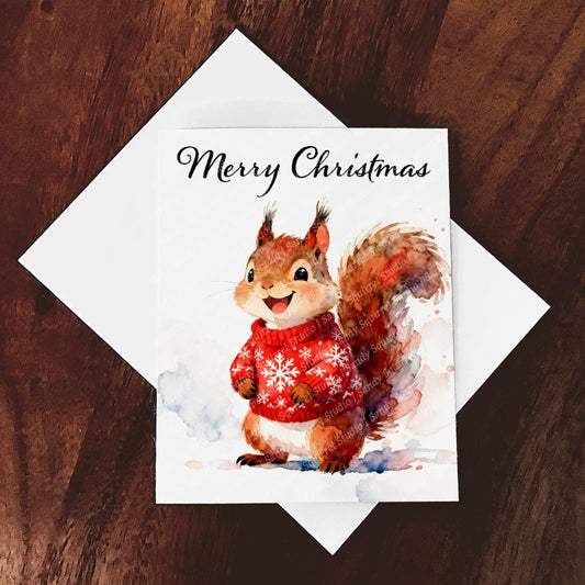 Christmas Cozy Original Watercolor-Style Squirrel Christmas Sweater Art
