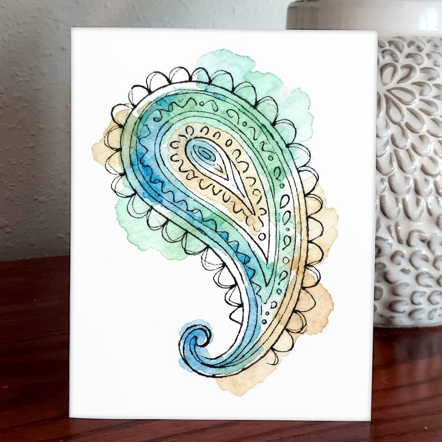 Coastal Paisley Watercolor Style Beach Art
