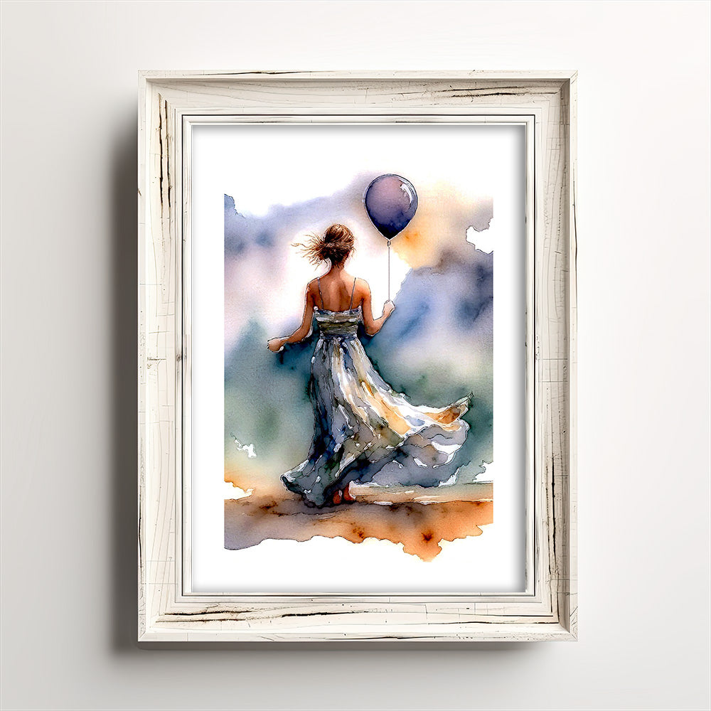 ’Colors Of Joy’ Original Watercolor Style Coastal Celebration Woman In Purple 5 X 7 Art Print