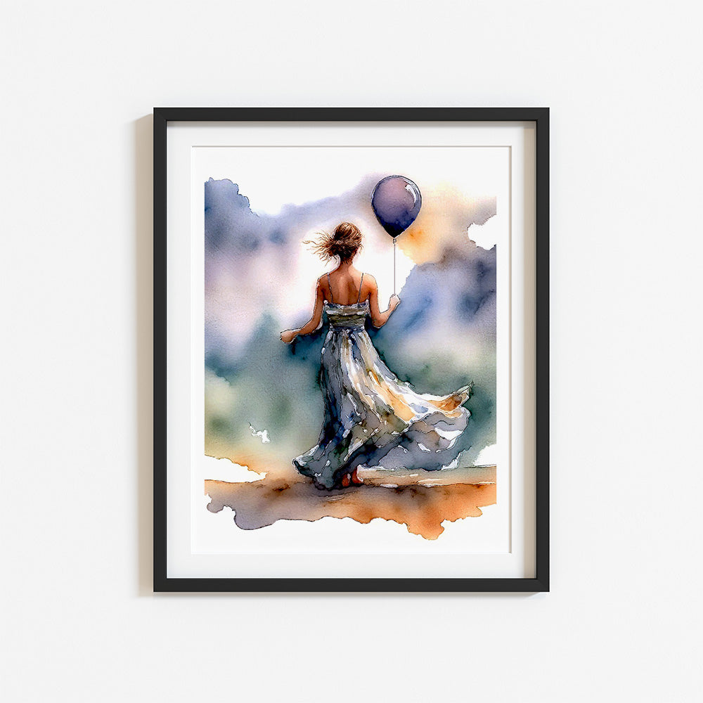 ’Colors Of Joy’ Original Watercolor Style Coastal Celebration Woman In Purple 11 X 14 Art Print