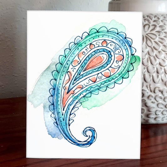 Coral Paisley Watercolor Style Beach Art