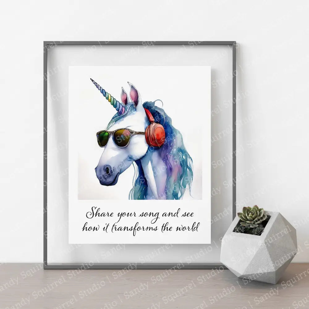 ’Cotton Candy’ Original Whimsical Unicorn Art Home Decor Wall Print 8X10 With Quote