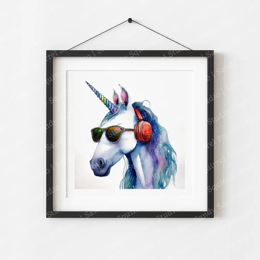 ’Cotton Candy’ Original Whimsical Unicorn Art Home Decor Wall Print 8X8