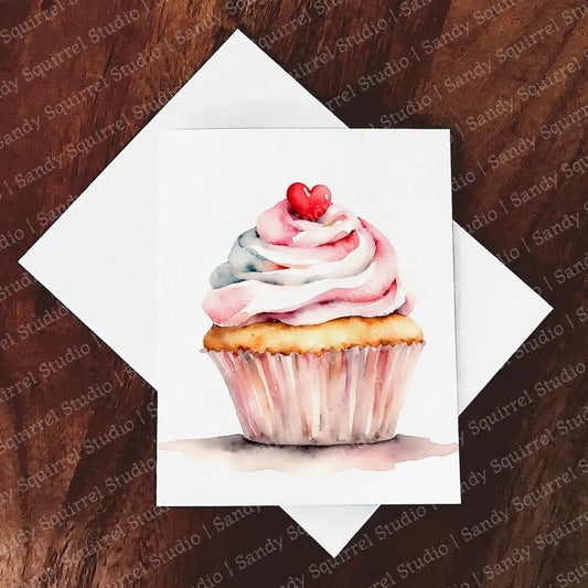 Cupcake Crush Watercolor Style Valentine’s Day Greeting Card