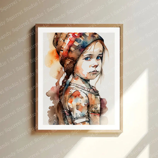 ’Eyes Of A Child’ Portrait Wise Girl Original Art Print Watercolor Style Home Decor 8X10 Wall