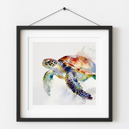 Flipper Watercolor-Style Coastal Turtle Art