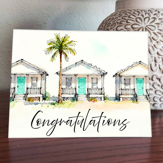 Beach Bungalows Watercolor Style Coastal Beach Art