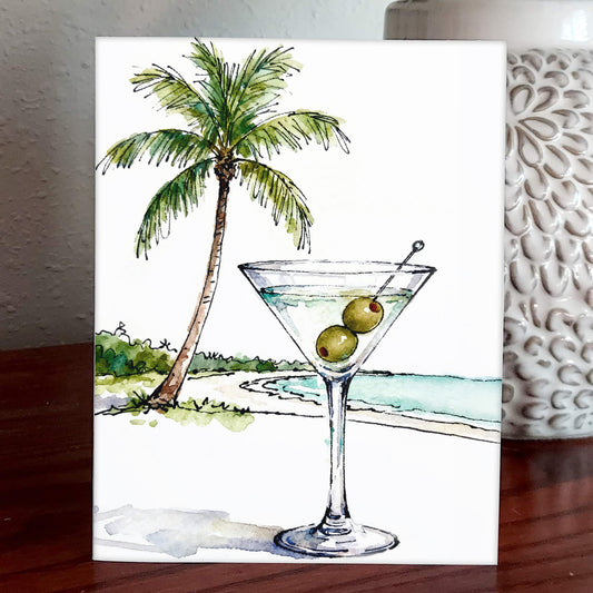 Floritini Watercolor Style Coastal Beach Martini Art