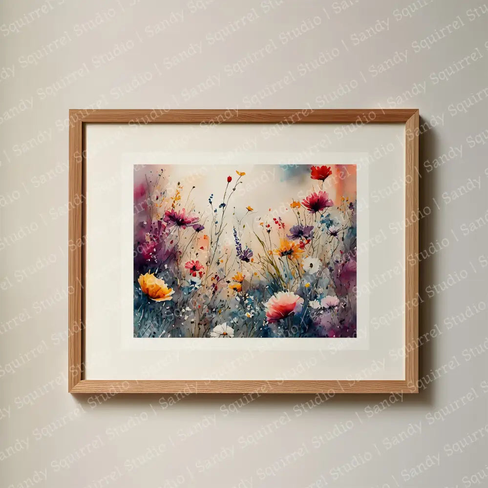 Flowers Watercolor-Style Wildflower Field Art Print 8X10