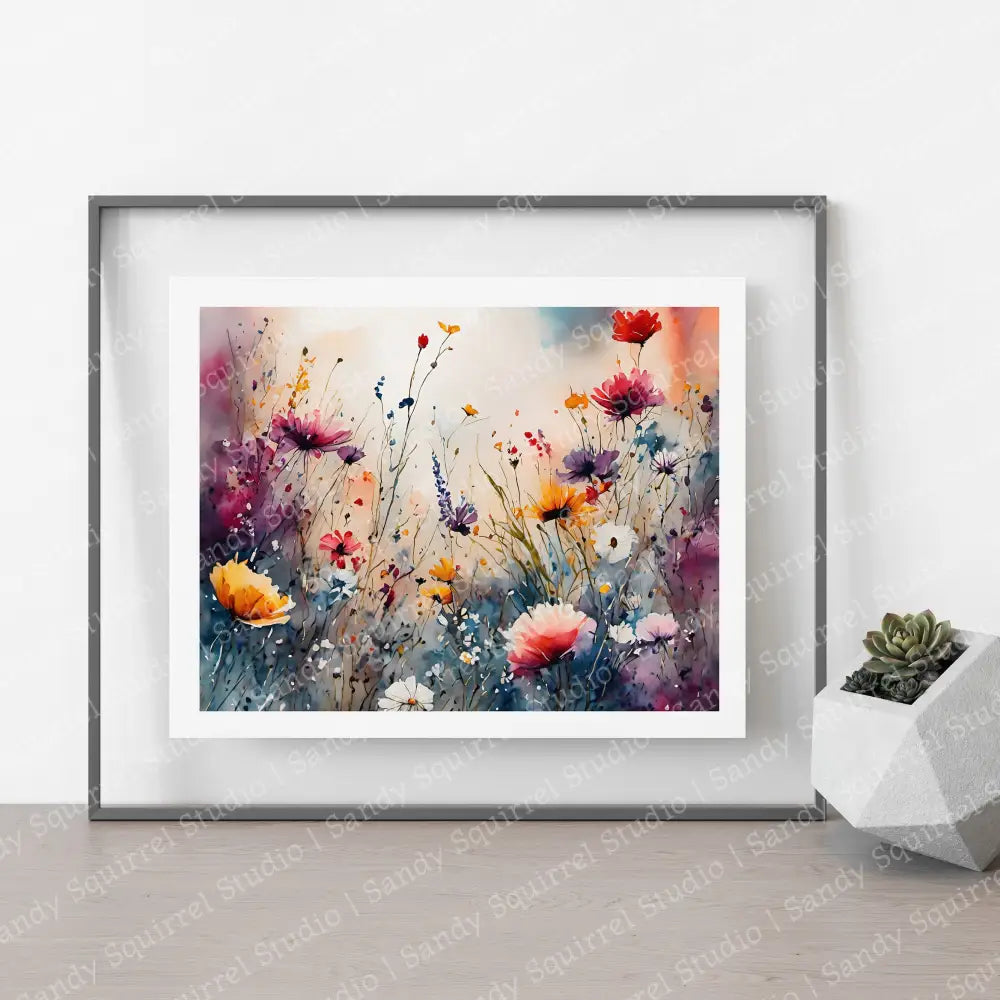 Flowers Watercolor-Style Wildflower Field Art Print