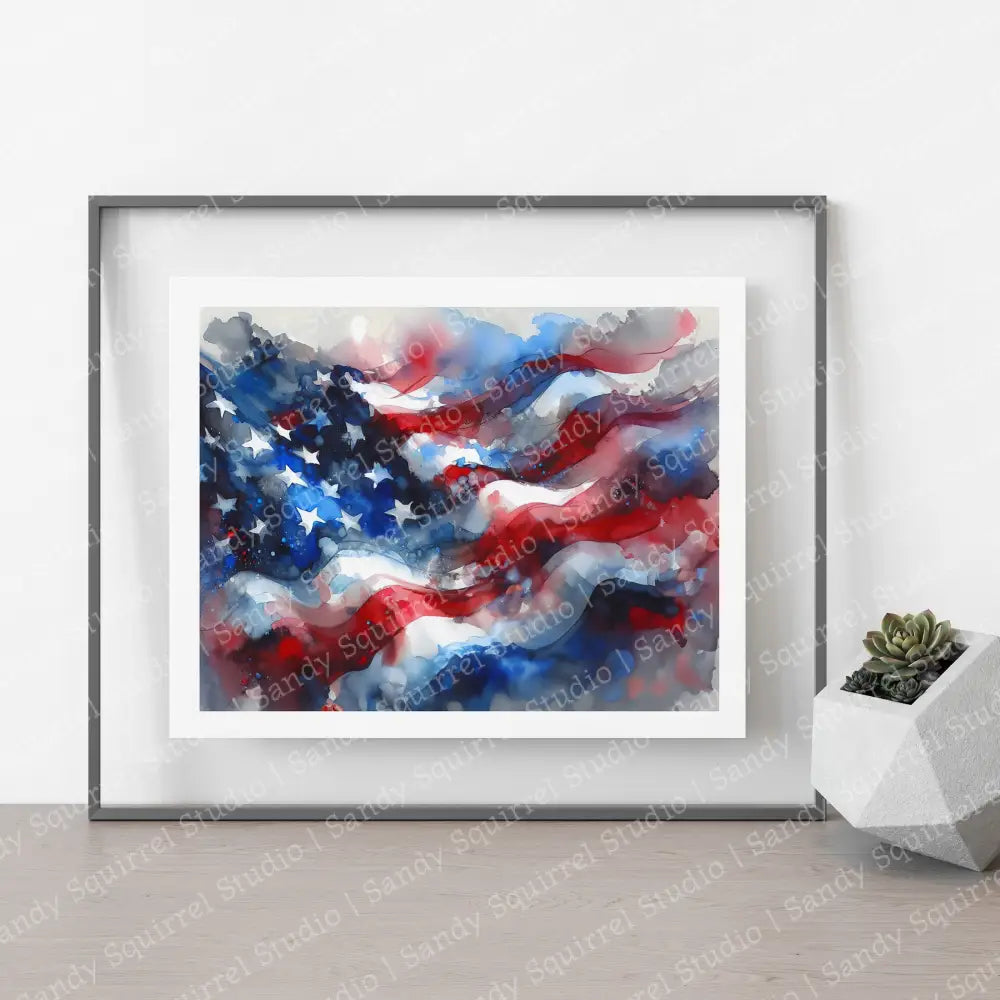 ’Respect’ Original American Flag Patriotic Art Home Decor Abstract Wall Print 10 X 8