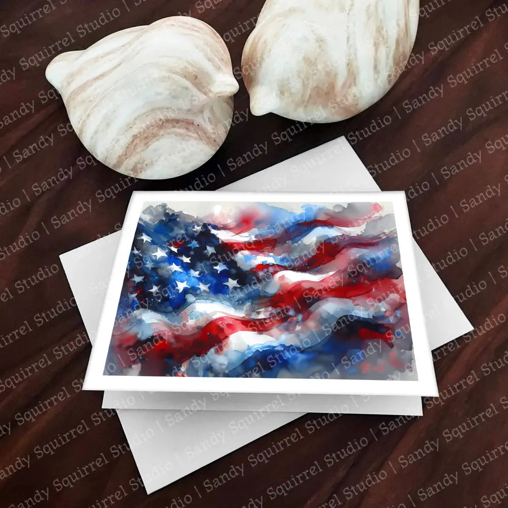 ’Respect’ Original American Flag Patriotic Art Home Decor Abstract Wall Print Set Of 4 Notecards