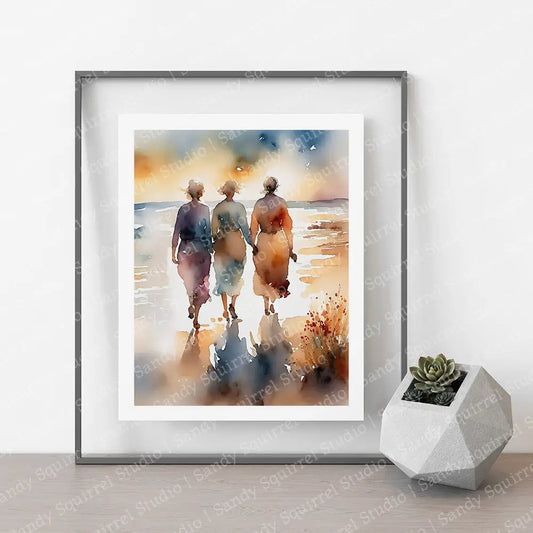 ’Friends’ Original Women On The Beach Wall Art Print Watercolor Style Home Decor 8X10