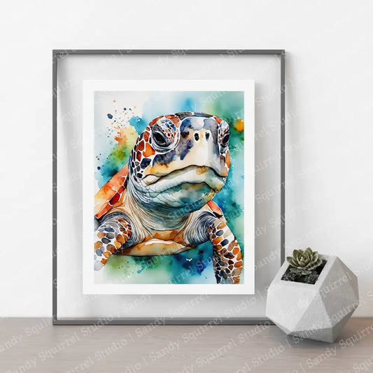 ’George’ 8X10 Original Turtle Coastal Beach Art Home Decor Wall Print