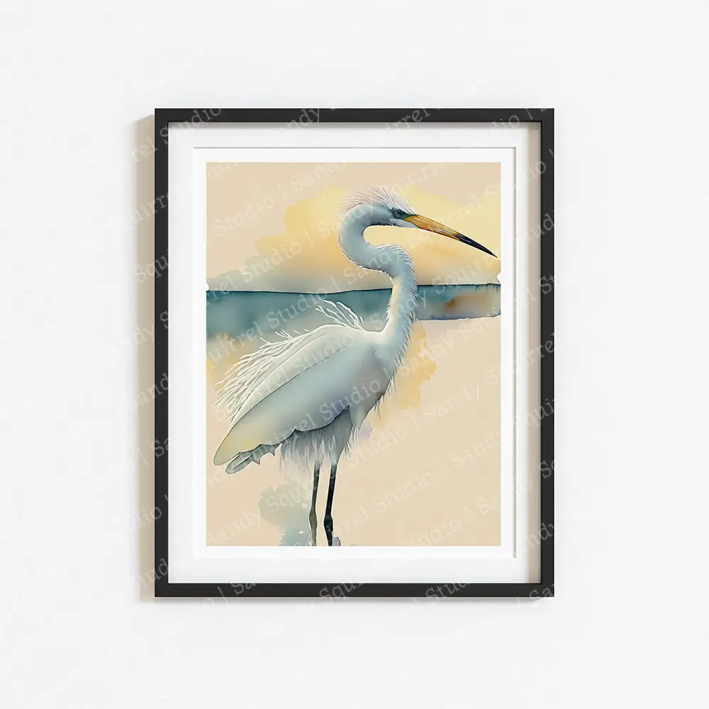 ’Glow’ Original Crane Coastal Beach Art Home Decor Wall Print 11X14