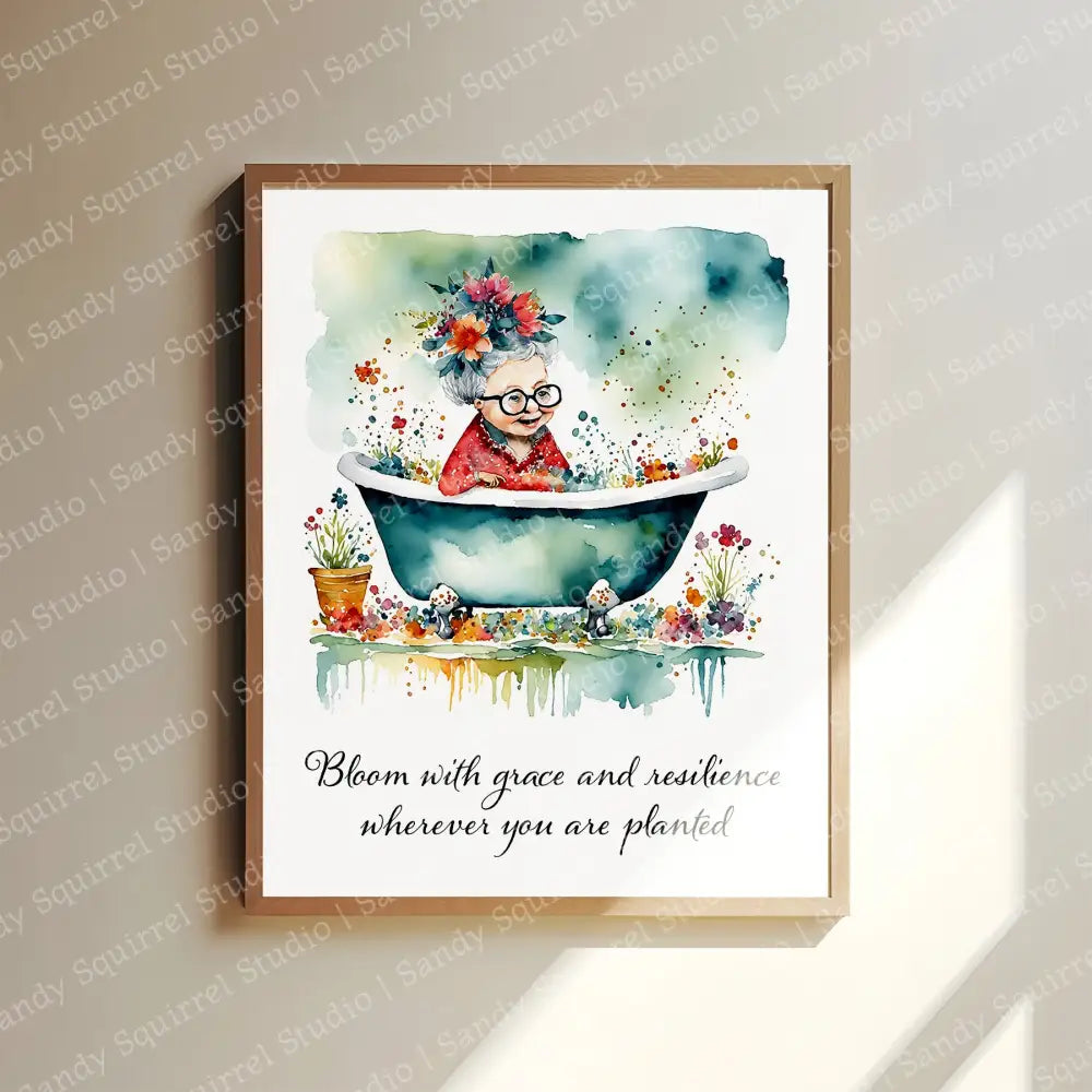 ’Grow’ Original Whimsical Grandmother Art Home Decor Wall Print 8X10 With Quote