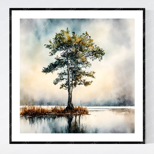 ’Guardian’ St Johns River Original Bald Cypress Art Print 8X8 Home Decor Watercolor Style Wall