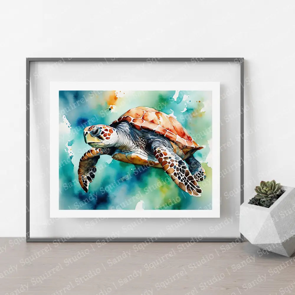 ’Gus’ Original Turtle Coastal Beach Art Home Decor Wall Print 10X8