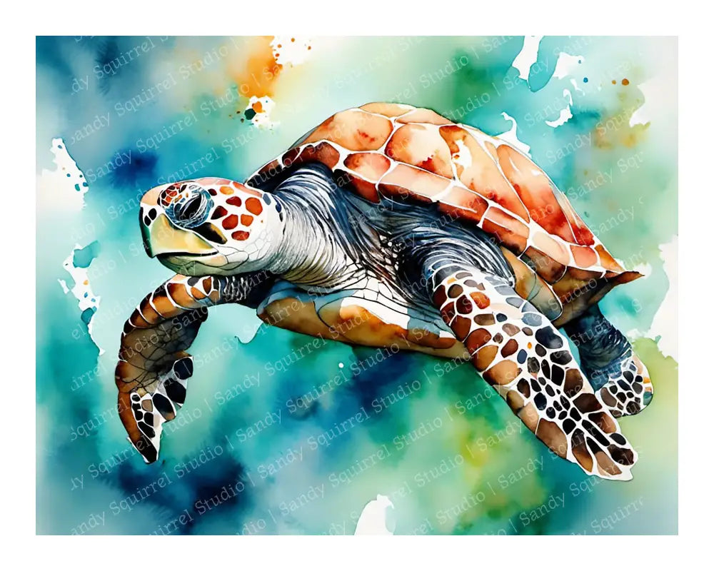 ’Gus’ Original Turtle Coastal Beach Art Home Decor Wall Print