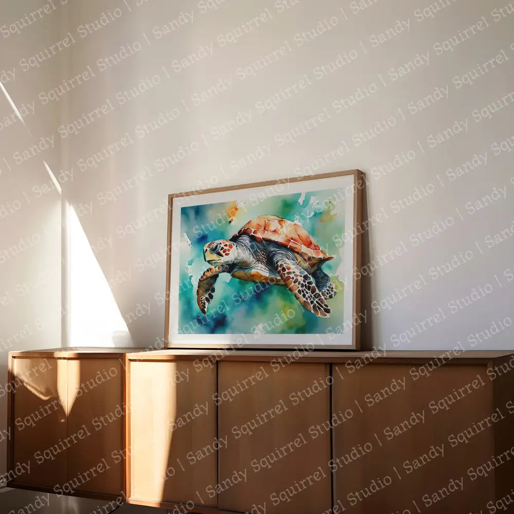 ’Gus’ Original Turtle Coastal Beach Art Home Decor Wall Print