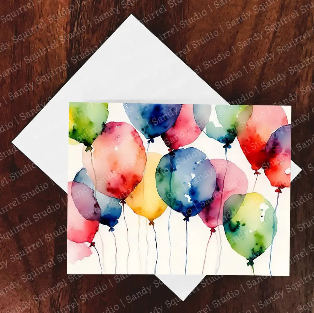 Happy Watercolor Style Balloon Celebration Greeting Card