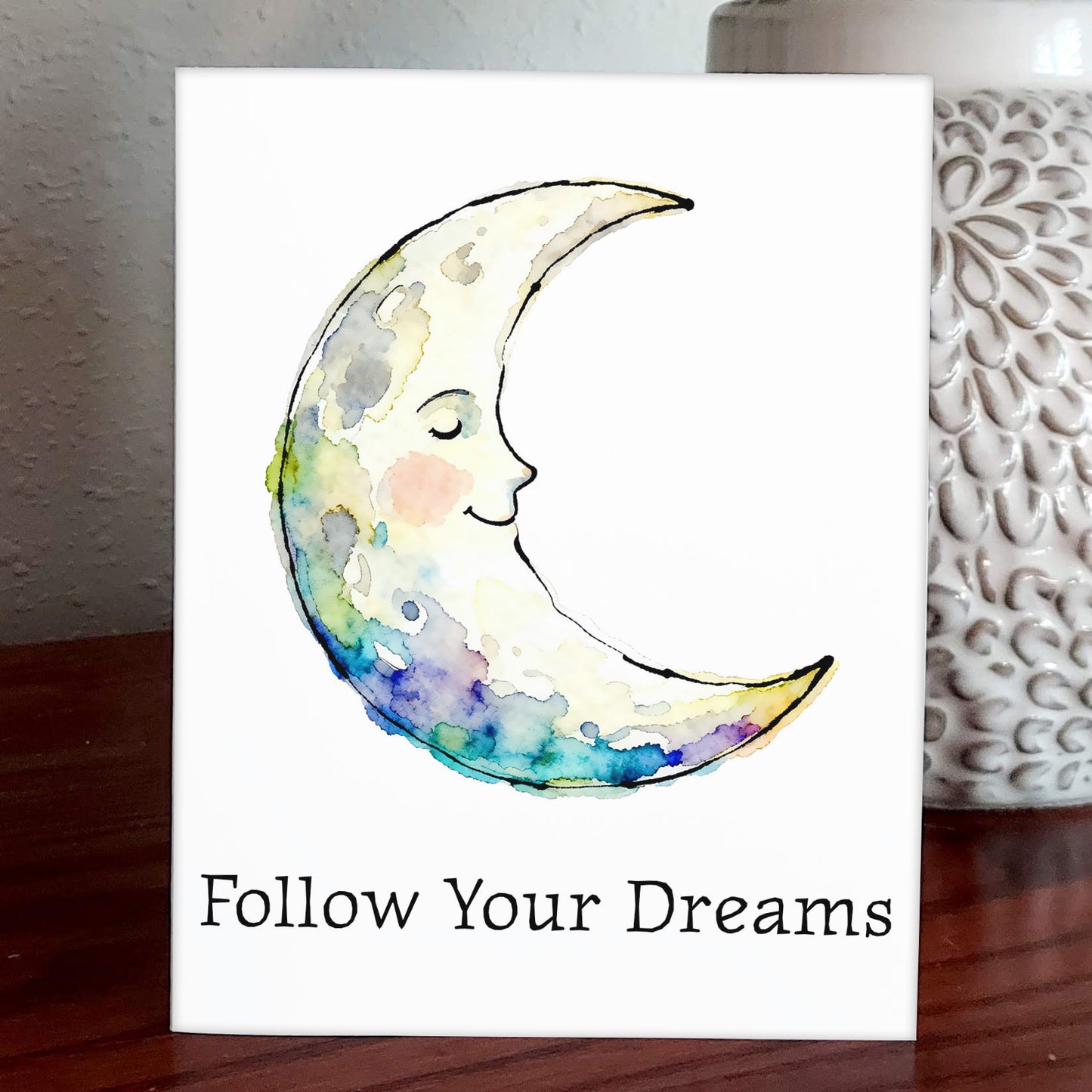 Happy Moon Watercolor Style Friendship Art