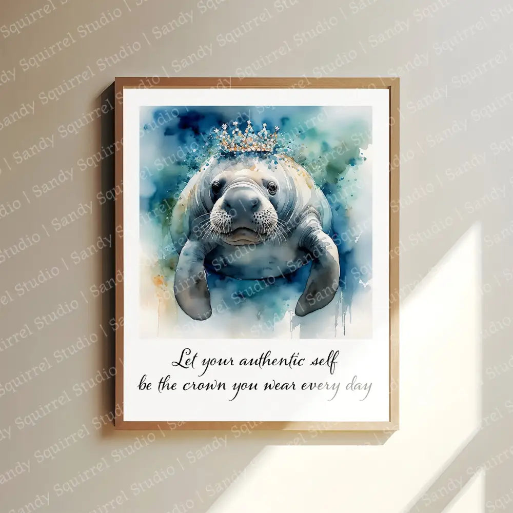 Jewel Watercolor Style Manatee Art Print 8X10 Poster