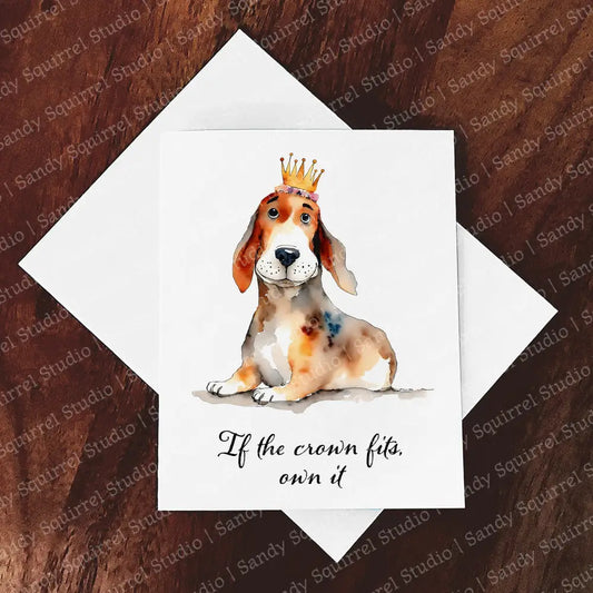 Lady Watercolor Style Hound Dog Crown Greeting Card