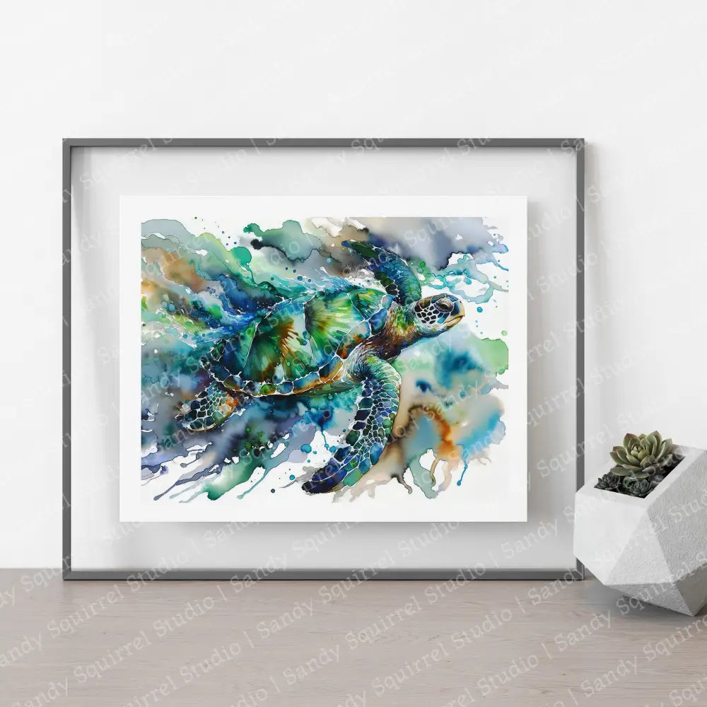 ’Lightning’ Original Turtle Coastal Beach Art Home Decor Wall Print