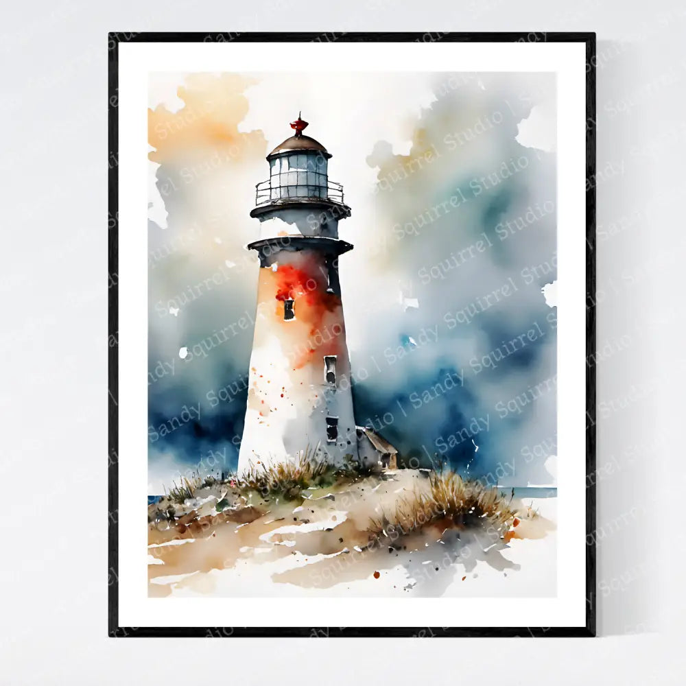 ’Lone Lighthouse’ In Red 8X10 Original Coastal Beach Art Home Decor Wall Print