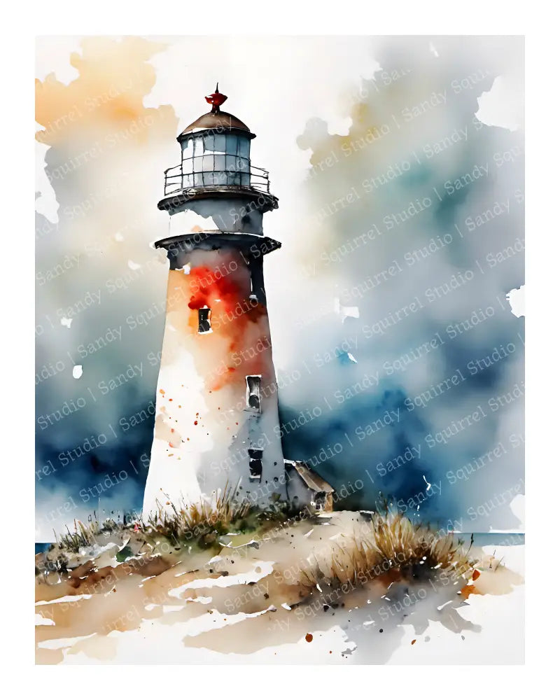 ’Lone Lighthouse’ In Red 8X10 Original Coastal Beach Art Home Decor Wall Print