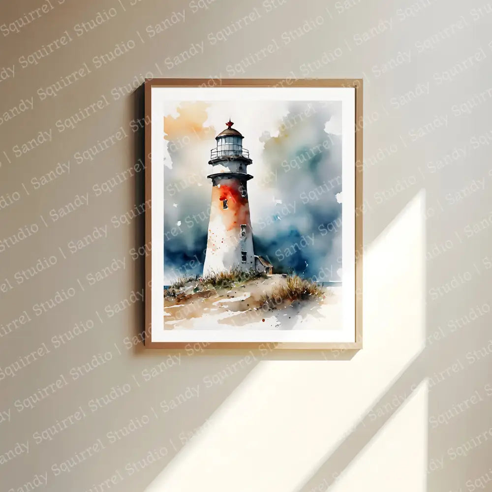 ’Lone Lighthouse’ In Red 8X10 Original Coastal Beach Art Home Decor Wall Print