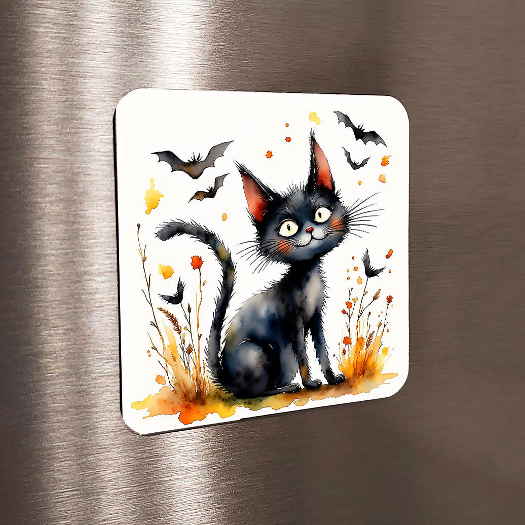 Lucky Watercolor Style Halloween Black Cat Art