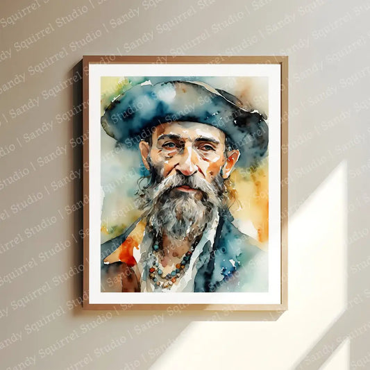 ’Mad Dog’ Portrait Of Pirate Original Art Print Watercolor Style Home Decor 8X10 Wall