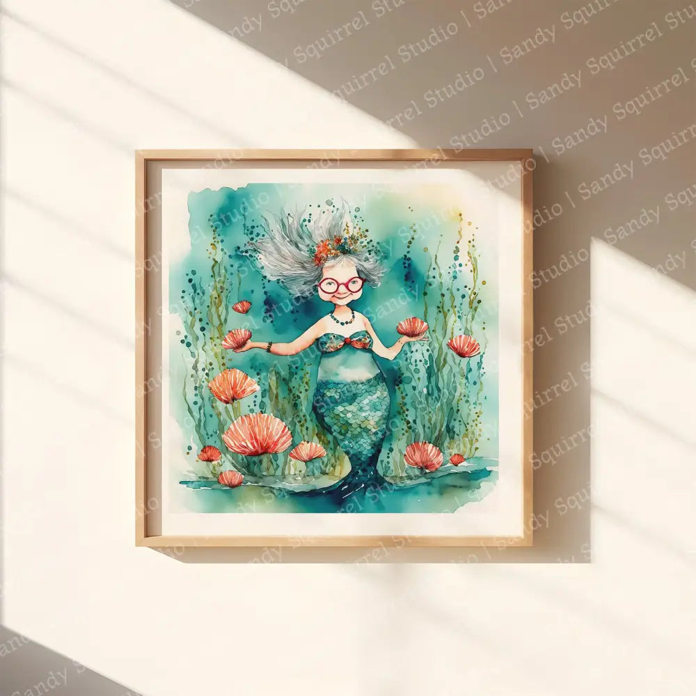 ’Magic’ Original Whimsical Mermaid Grandmother Art Home Decor Wall Print 12X12