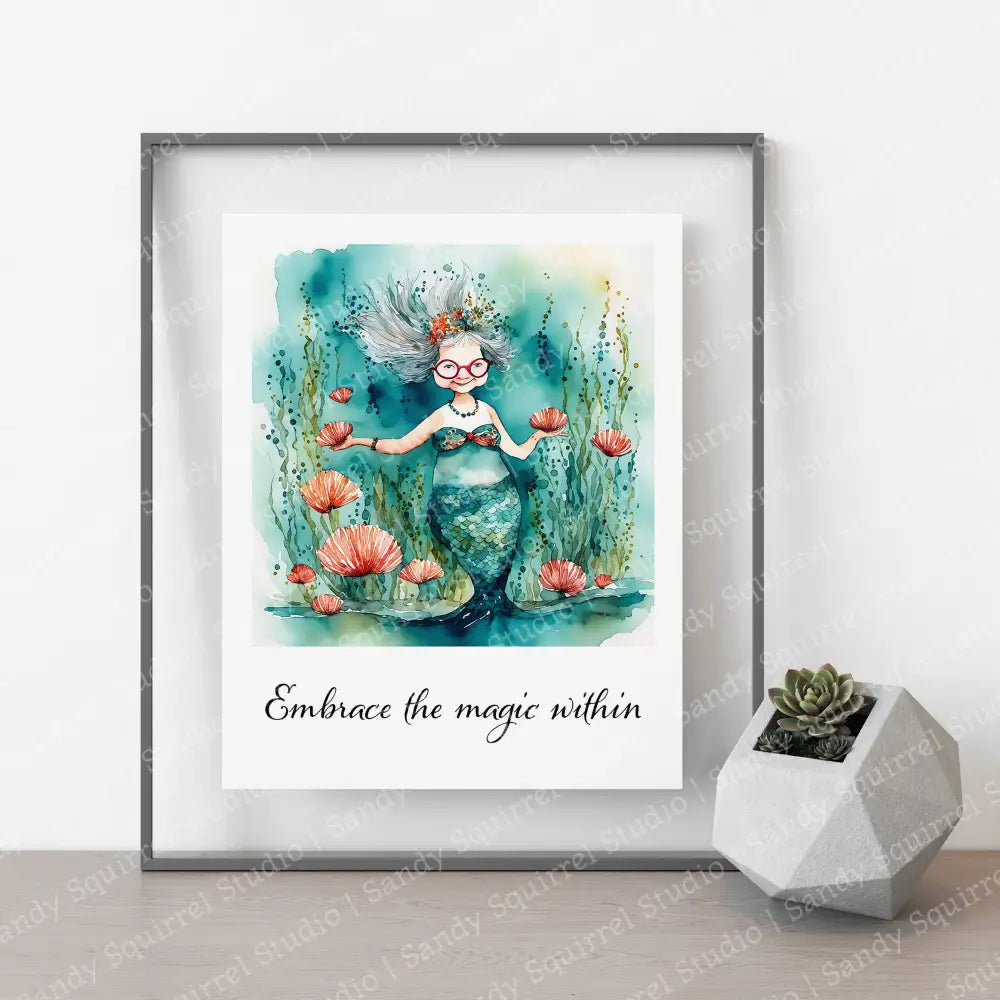 ’Magic’ Original Whimsical Mermaid Grandmother Art Home Decor Wall Print