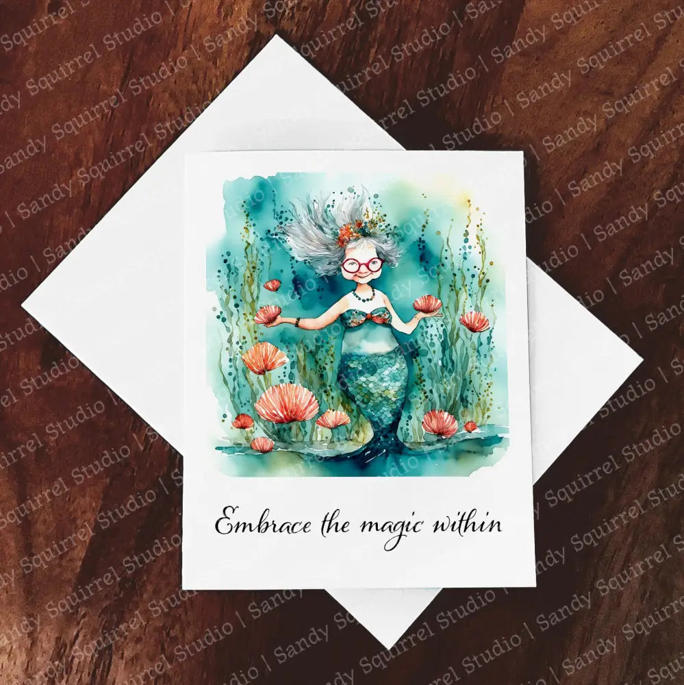 ’Magic’ Original Whimsical Mermaid Grandmother Art Home Decor Wall Print Set Of Four Notecards