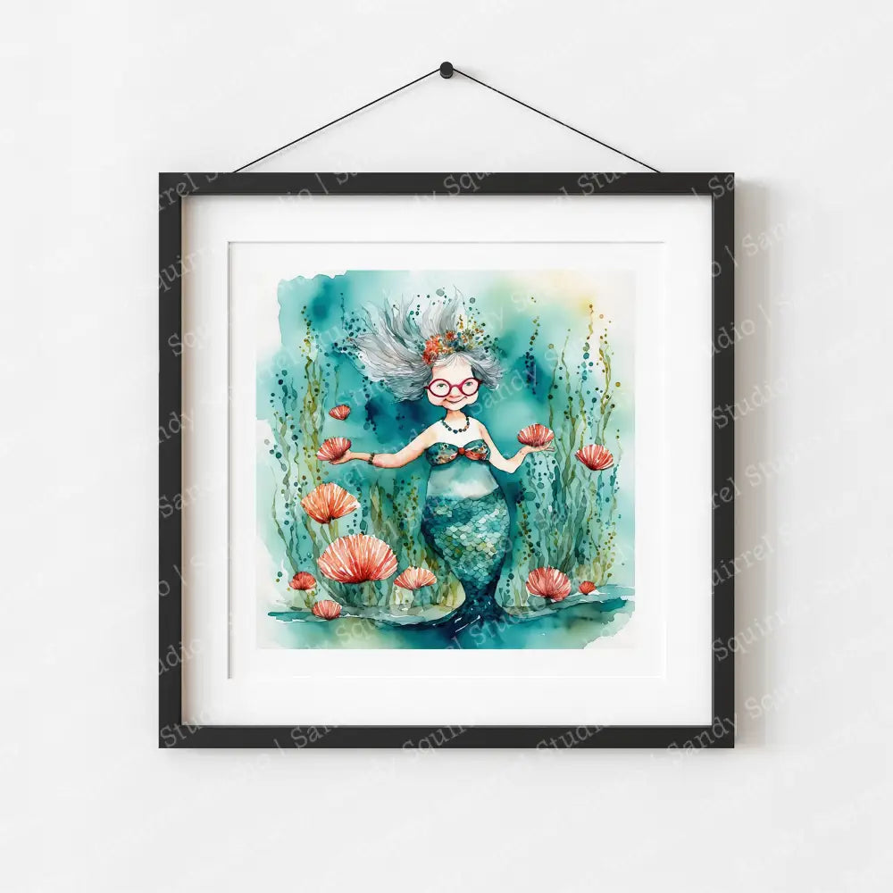 ’Magic’ Original Whimsical Mermaid Grandmother Art Home Decor Wall Print 8X8