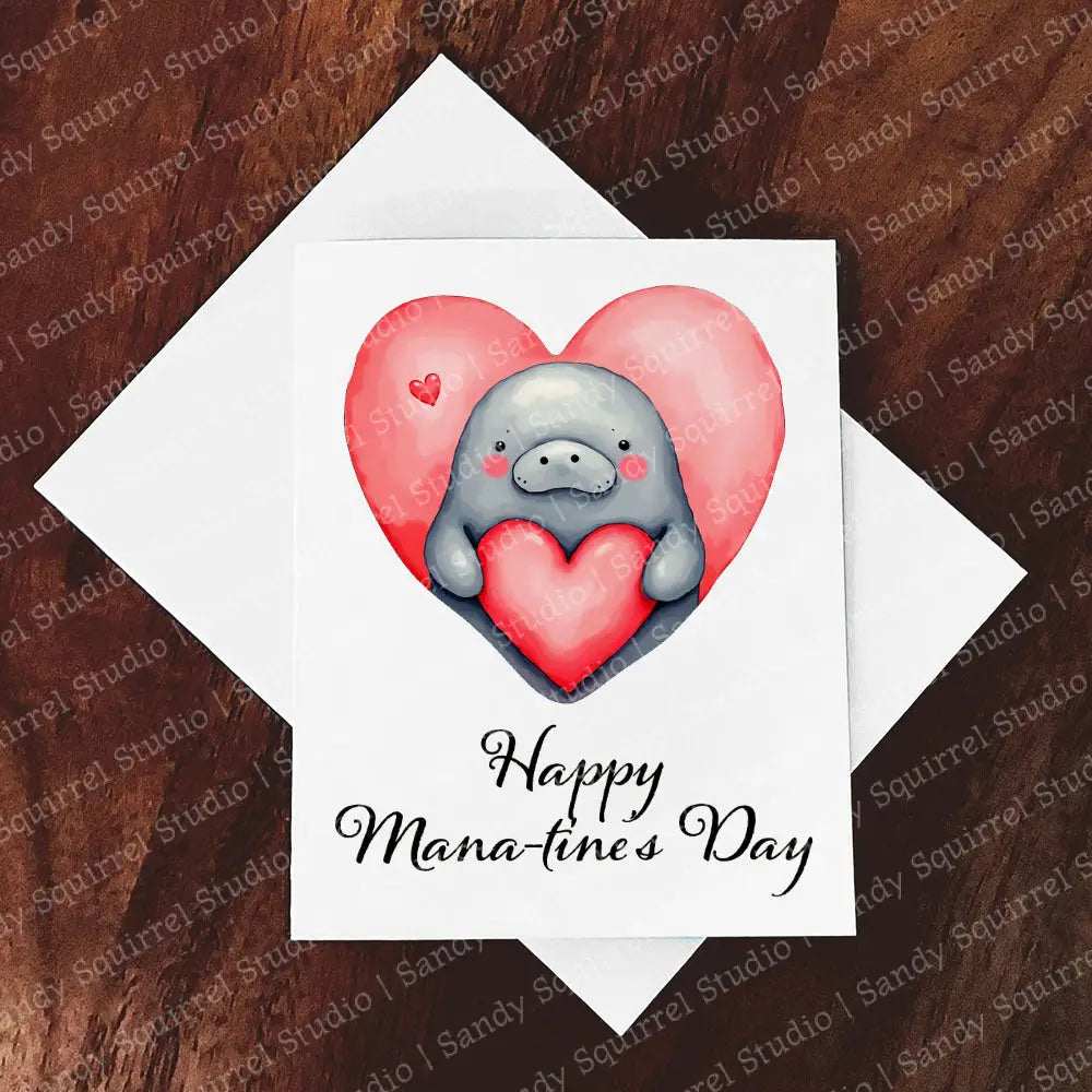 Manatine Watercolor Style Valentine’s Day Greeting Card