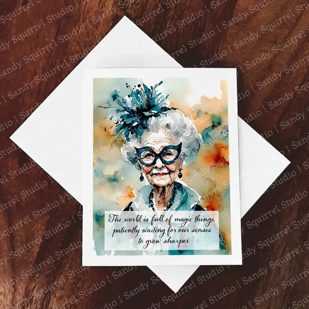 ’Masquerade’ Original Whimsical Grandmother Art Home Decor Wall Print Set Of Four Notecards