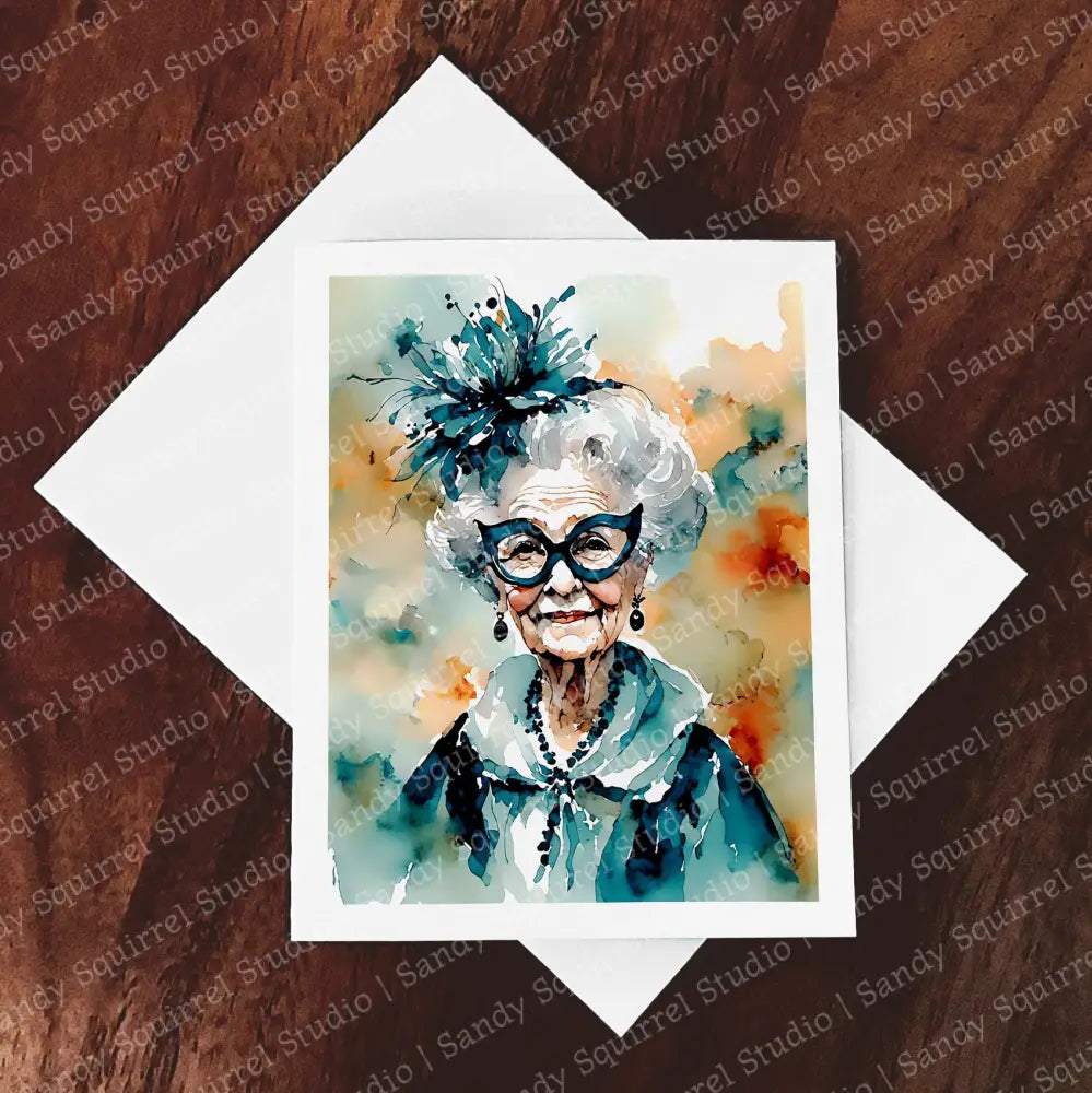 ’Masquerade’ Original Whimsical Grandmother Art Home Decor Wall Print Set Of Four Notecards